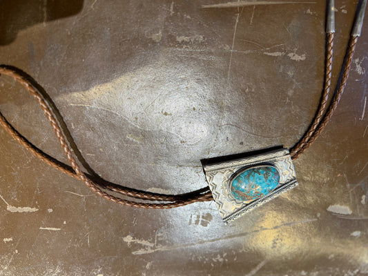 Big Sterling Silver and Turquoise Bolo Tie- Dean Sandoval Jr.