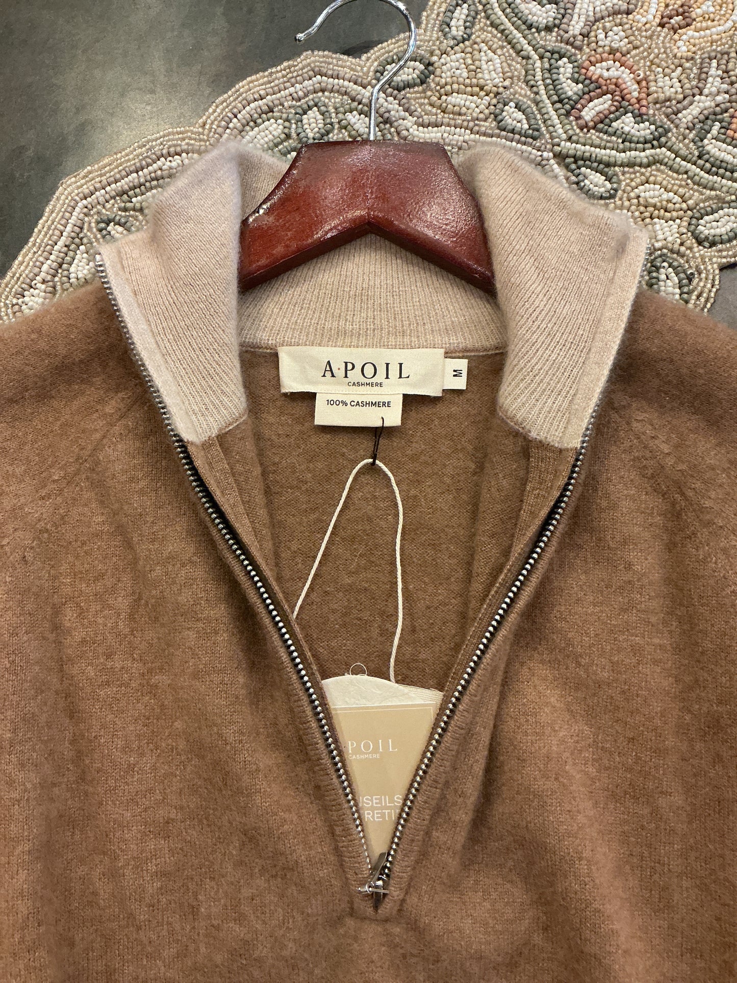 Men's Tan Quarter Zip Cashmere Sweater