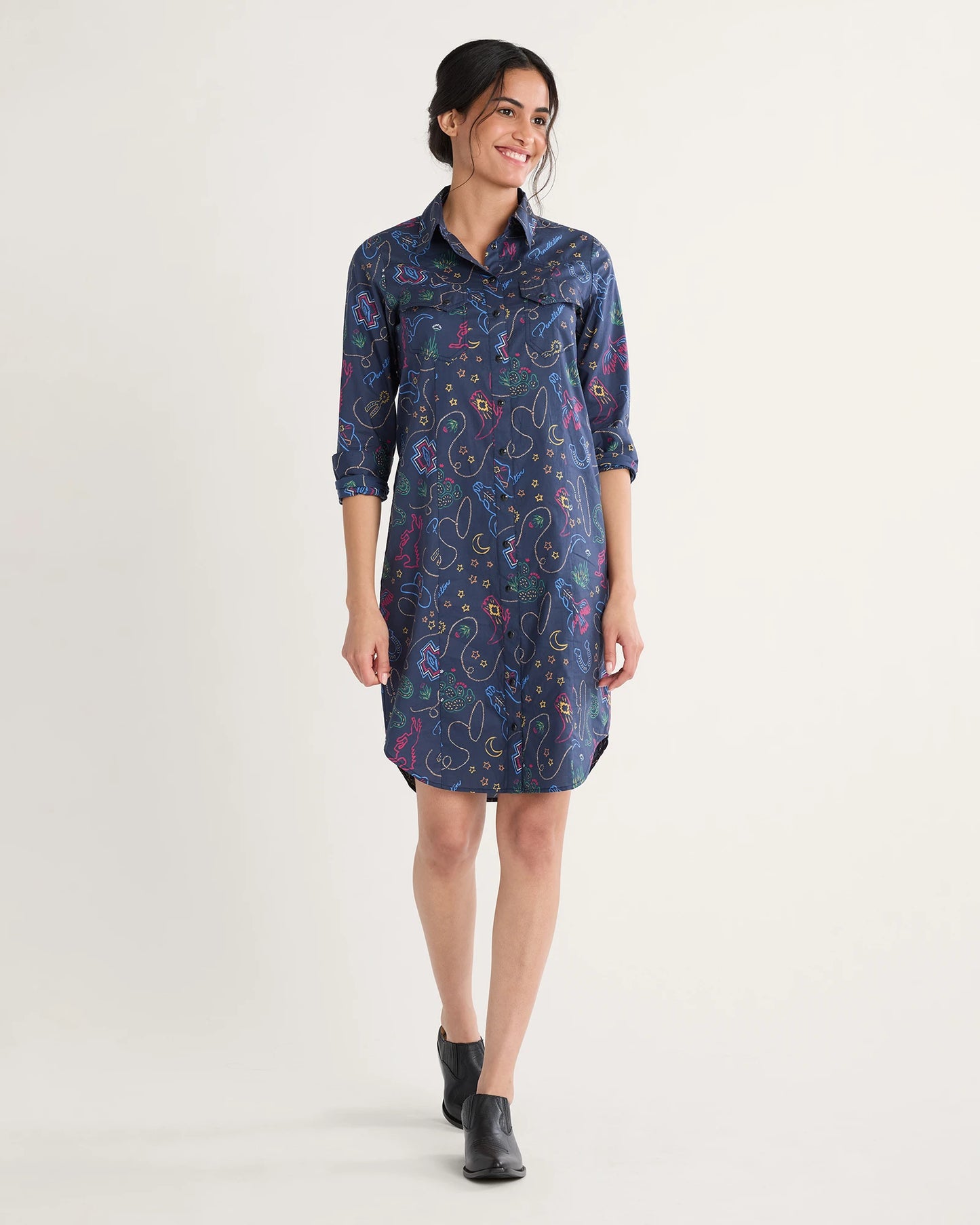 Pendleton-Western Print Gambler Shirt Dress