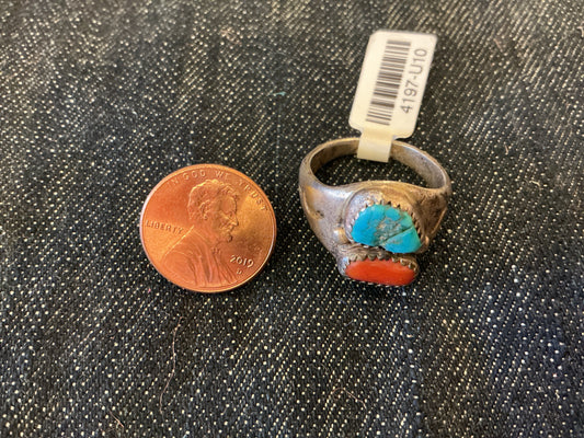 Vintage Navajo Coral and Turquoise Ring