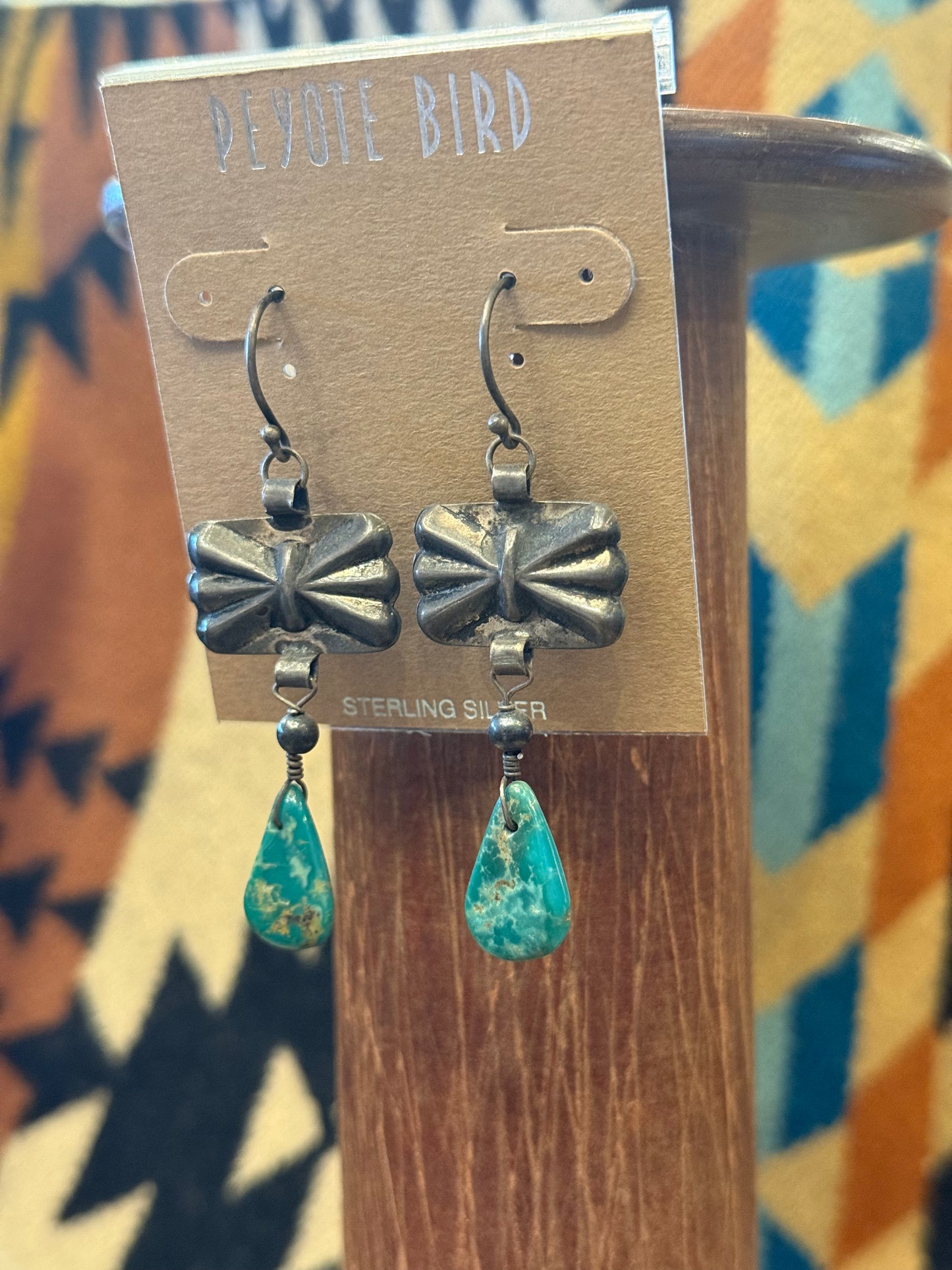 Vintage Square Concho with Turquoise Stone Earrings
