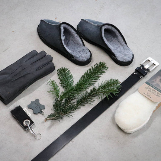 Men's Lambskin Slippers - Grey/Blue