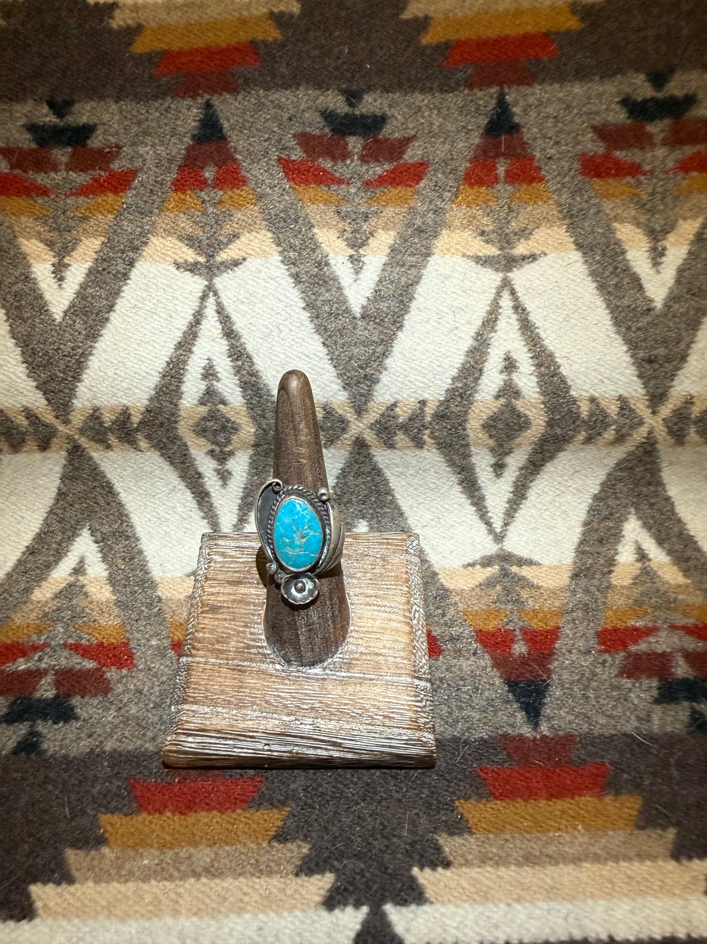 Vintage Turquoise & Sterling Flower Ring