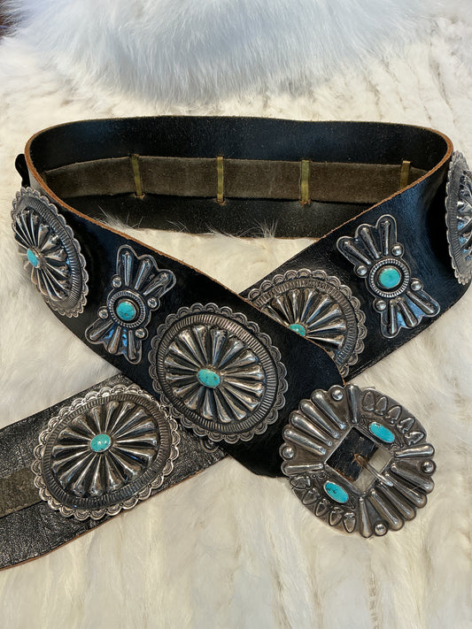 Circle Buckle Wide Concho With Turquoise and Sterling