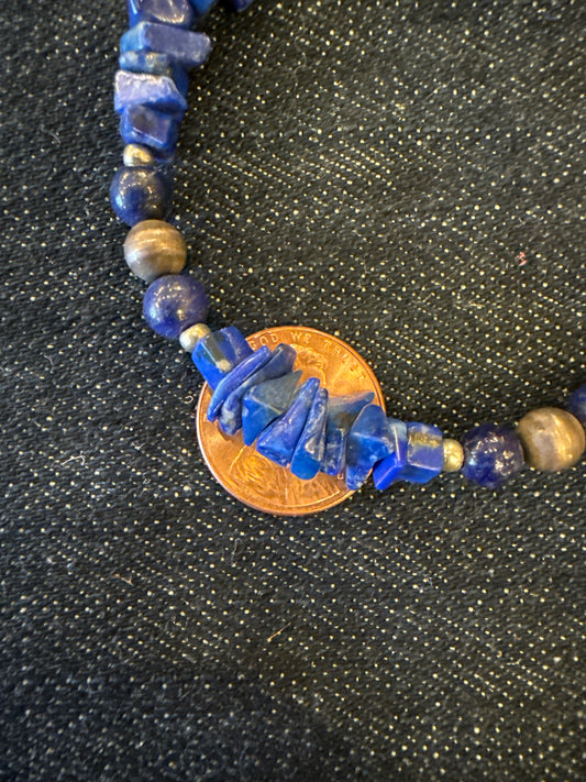 Beaded Chunk Lapis Stone Bracelet