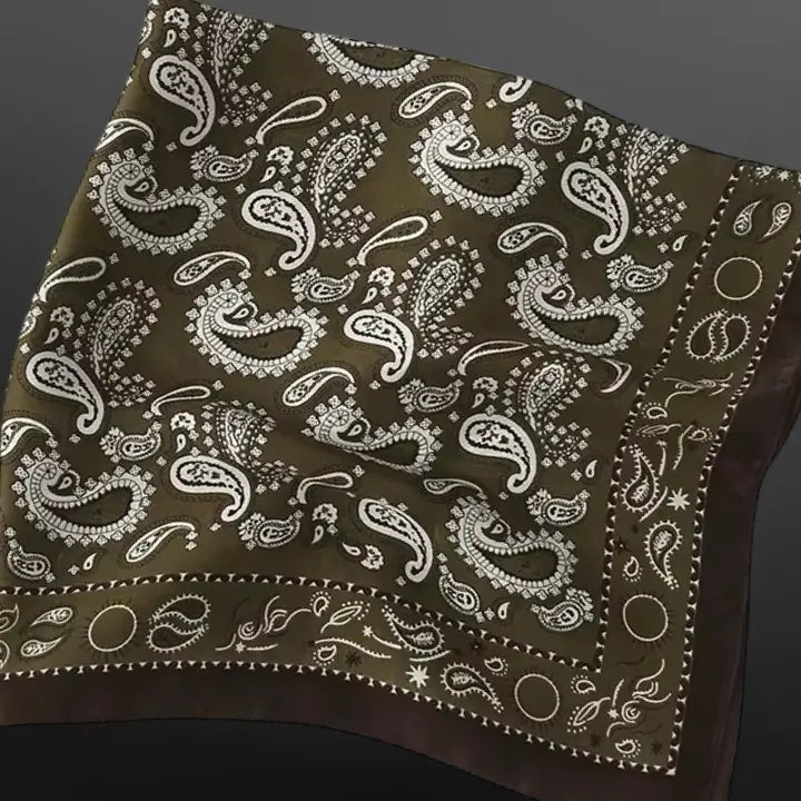 Olive Western Paisley Bandana Print Silk Scarf Wild Rag