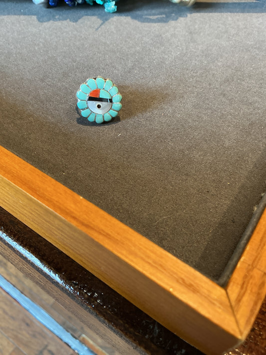Zuni Sunface Inlay w/ Coral Ring