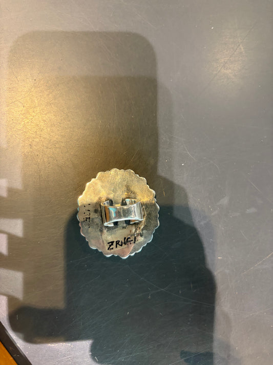 Zuni Point Turquoise Cluster Ring on Sterling