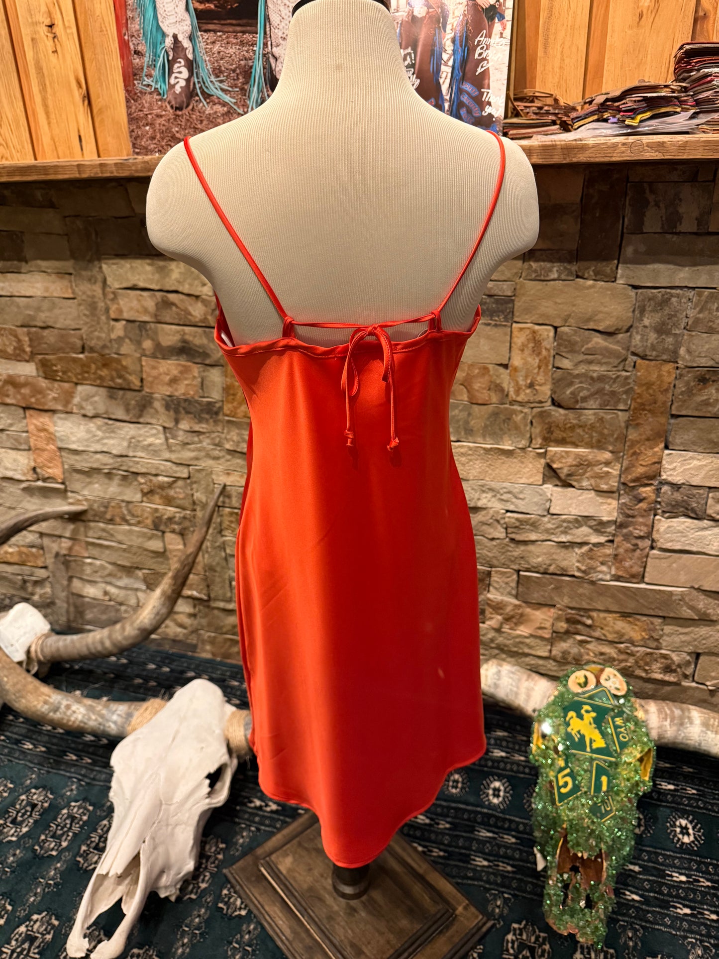 Short Satin Slip Dress - Orange