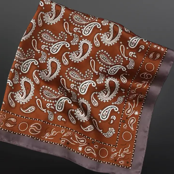 Rust Western Paisley Bandana Print Satin Scarf Wild Rag