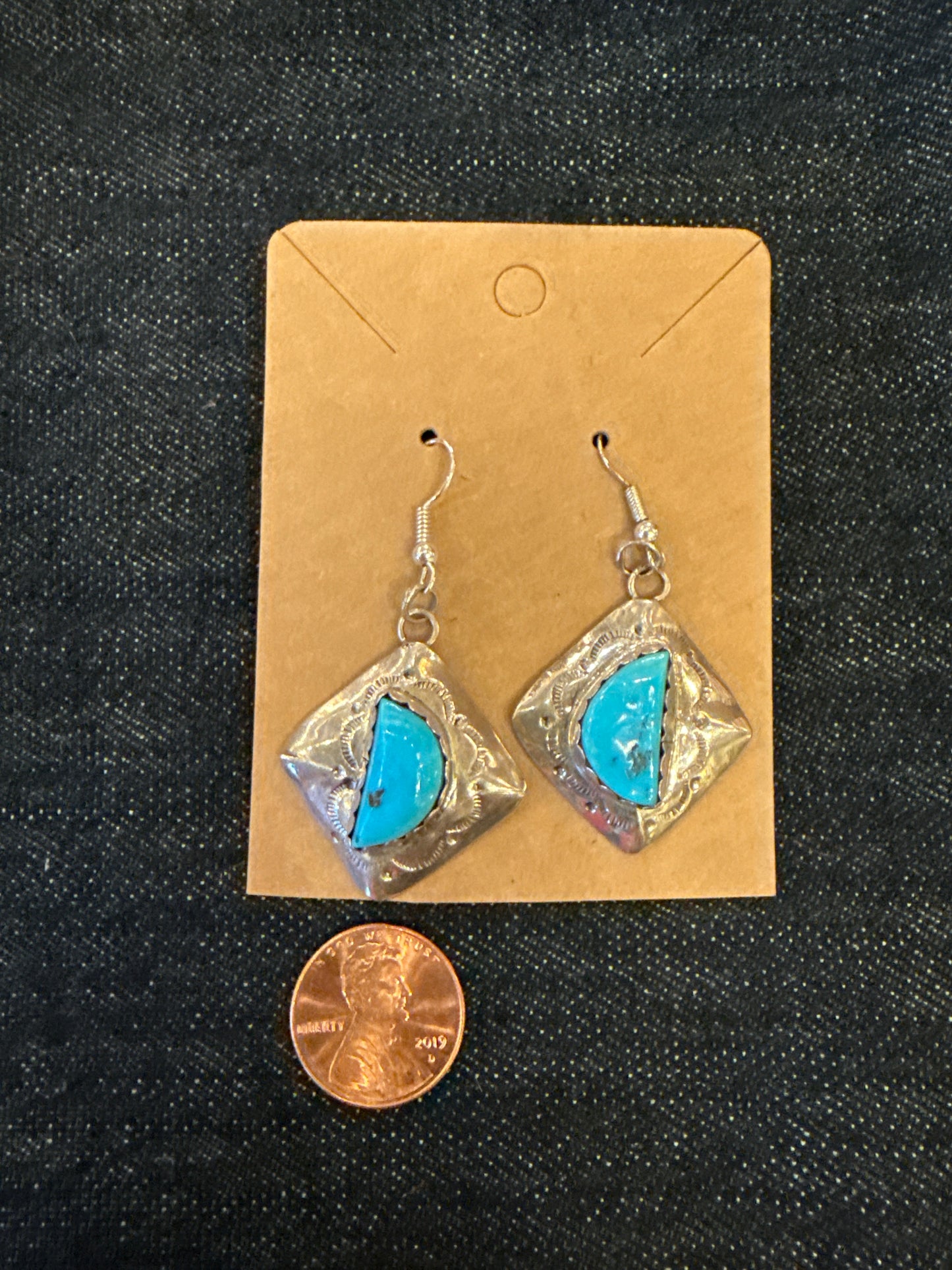 Sterling Square and Turquoise Half Moon Earrings