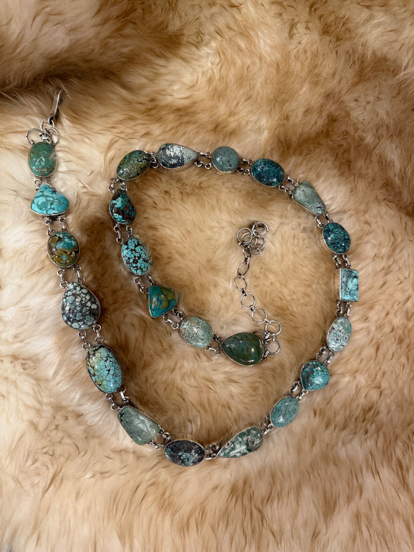 Artisan-Style Linked Turquoise and Chrysoprase Belt