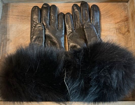 Leather/Fox Gloves - Black