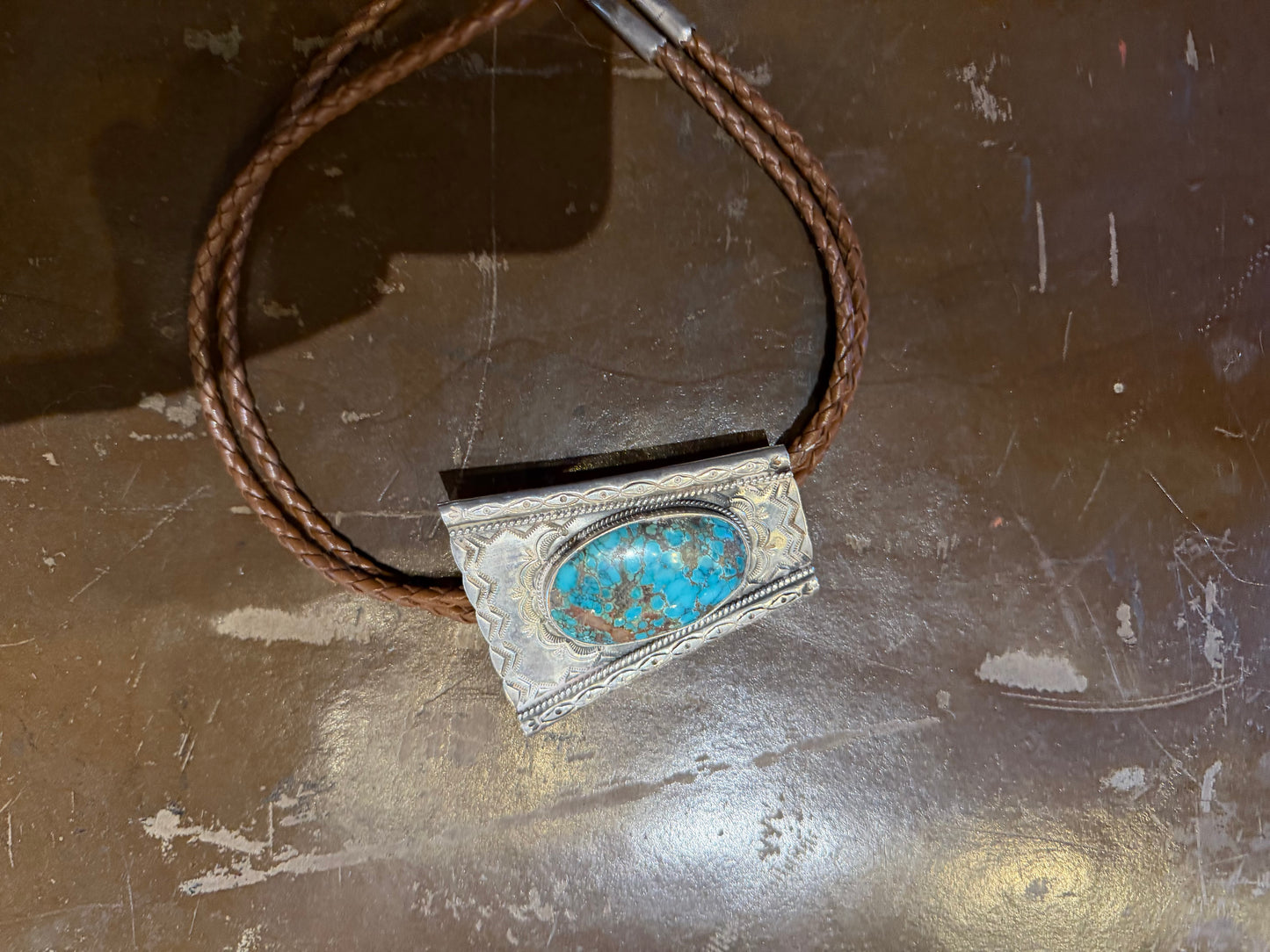 Big Sterling Silver and Turquoise Bolo Tie- Dean Sandoval Jr.