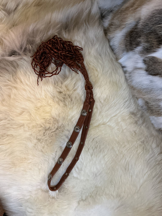 Lampman Concho Hatband with Twisted Fringe - Tobacco