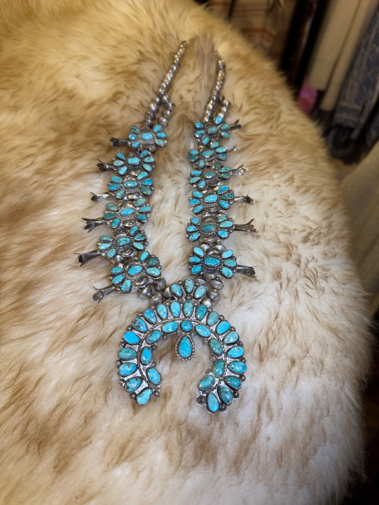 Vintage Cluster Turquoise Four Petaled Squash Blossom