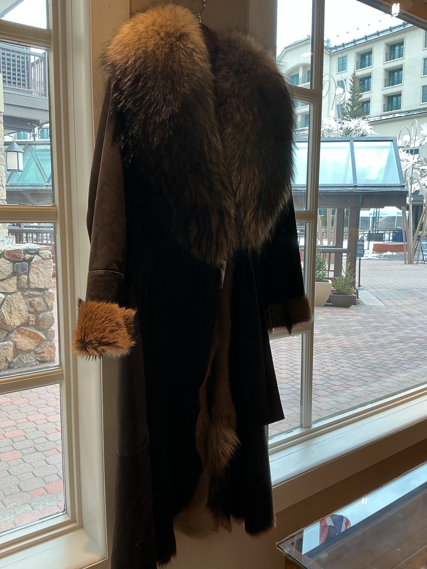 Shearling Coat w/ Raccoon Collar - Chocolate