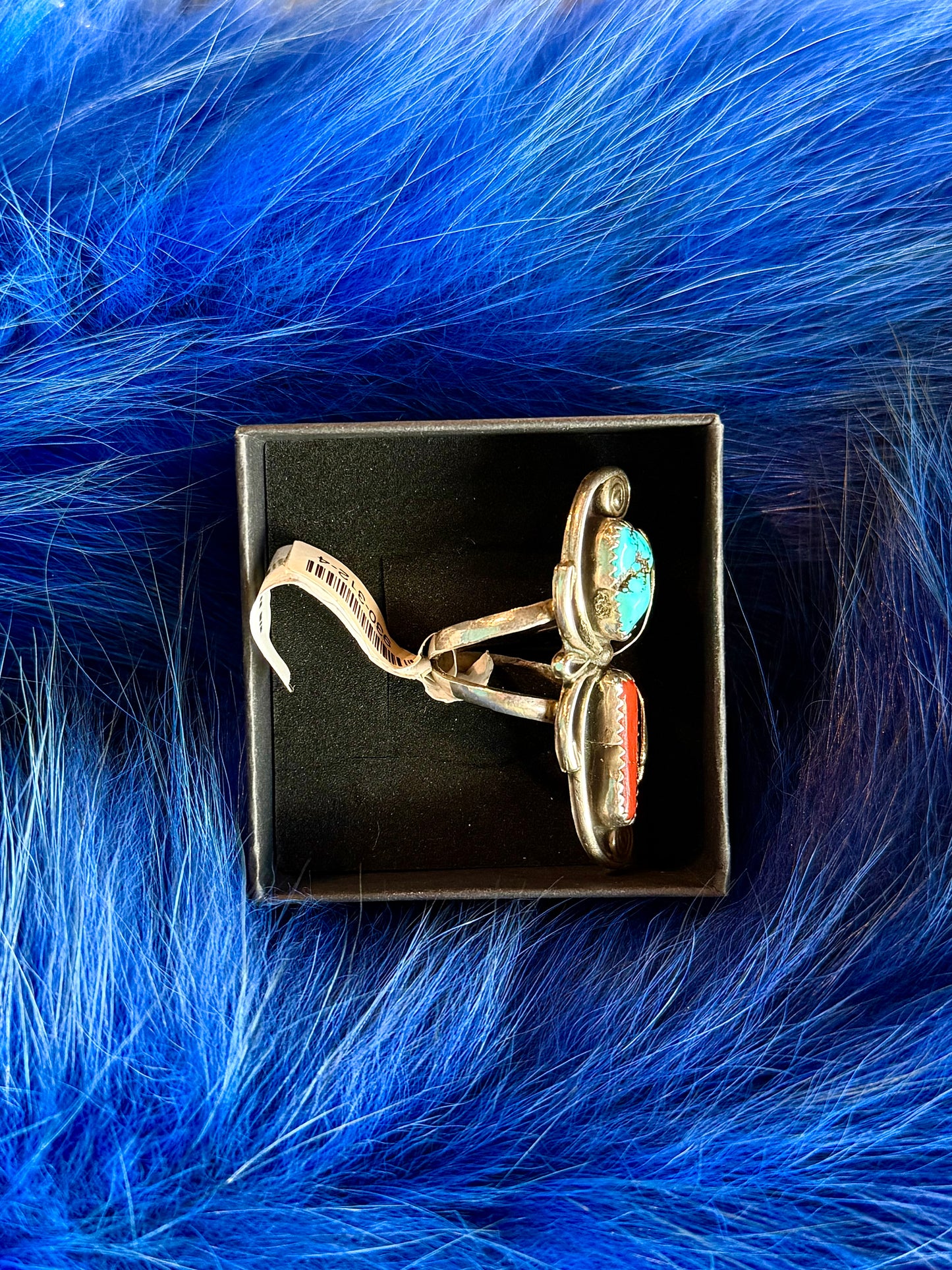 Turquoise And Coral Long Ring