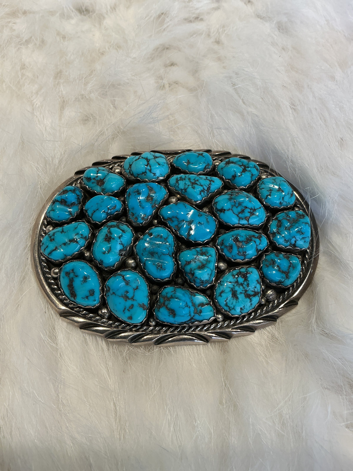 Clustered Morenci Turquoise and Sterling Belt Buckle
