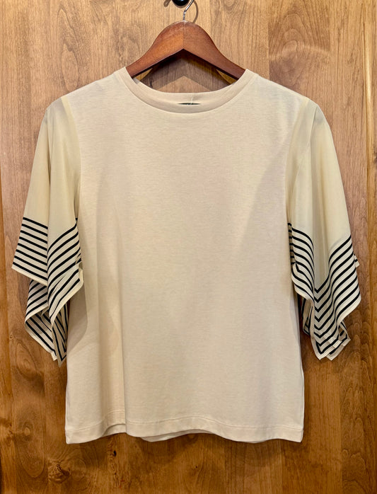 Silk, Striped Sleeve Tee Chamois- Elliot Lauren