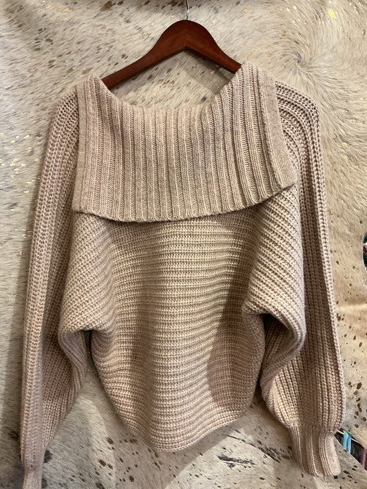 Women's Taupe Knitted Cashmere Chunky Sweater