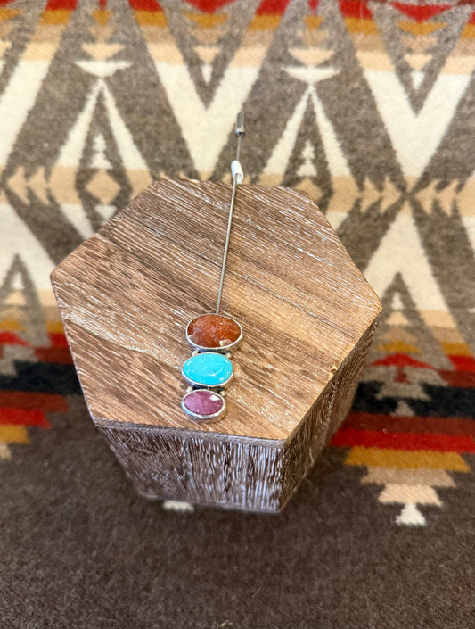 Peyote Bird Design, KT, Stick Pin, Turquoise and Coral