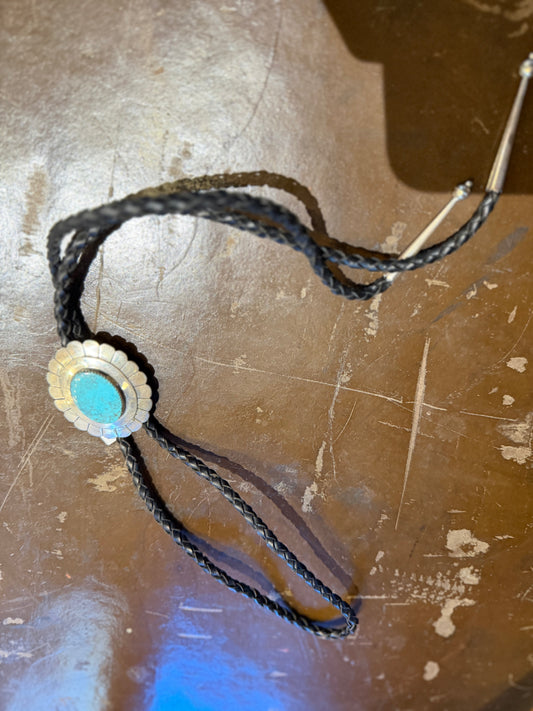 Vintage Navajo Hubei Turquoise Bolo Tie