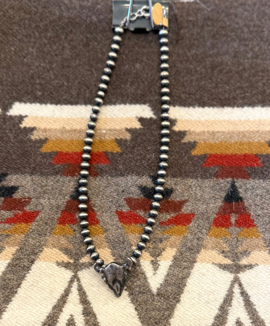 Necklace- Bison Skull & Navajo Pearls 16"
