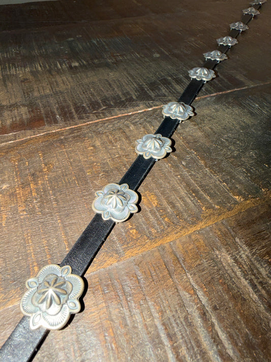 Concho Square Star on Black Leather