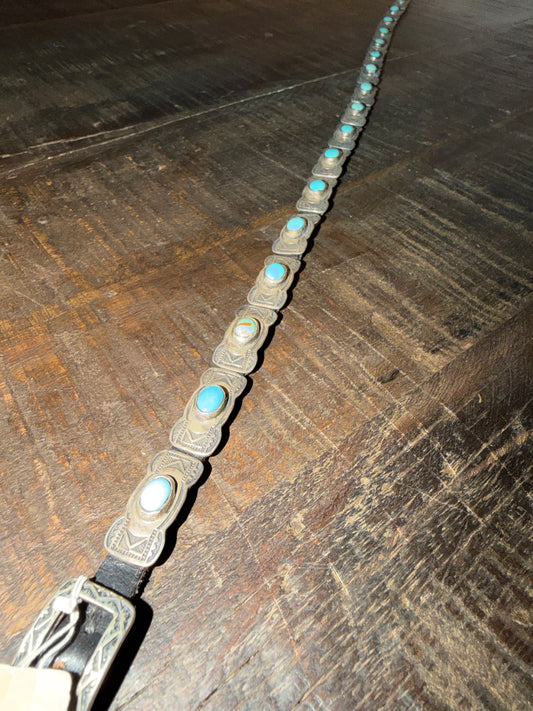 Turquoise Rectangle Blue on Black Leather