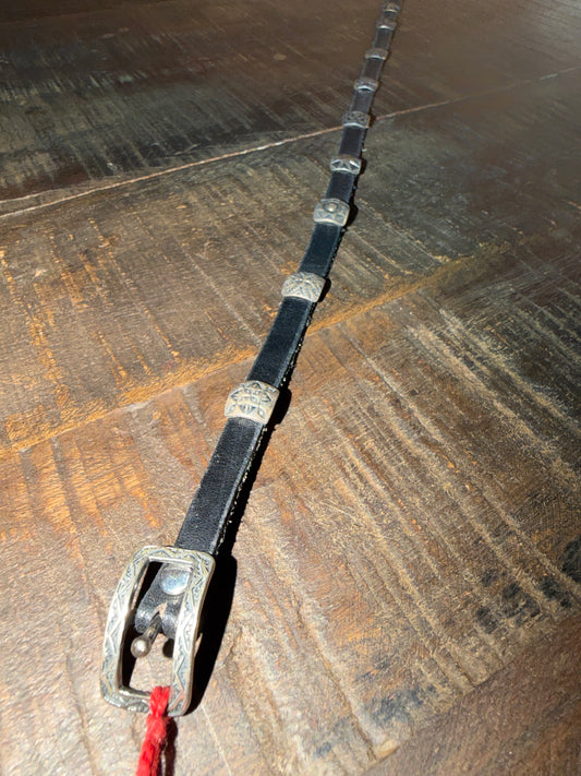 Square Stamped Concho on Black Leather