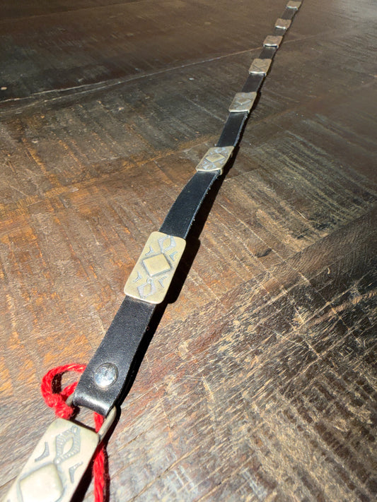 Rectangle Stamped Flat Concho on Black Leather