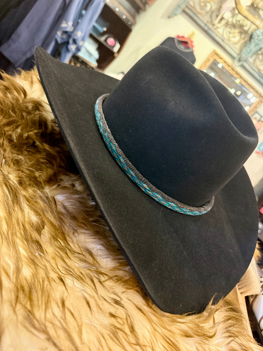 Turquoise & Black Diamond Hitched Horsehair Hatband