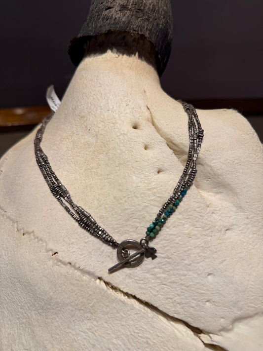 Navajo Pearl Hand Tooled Sterling Silver Beaded Necklace