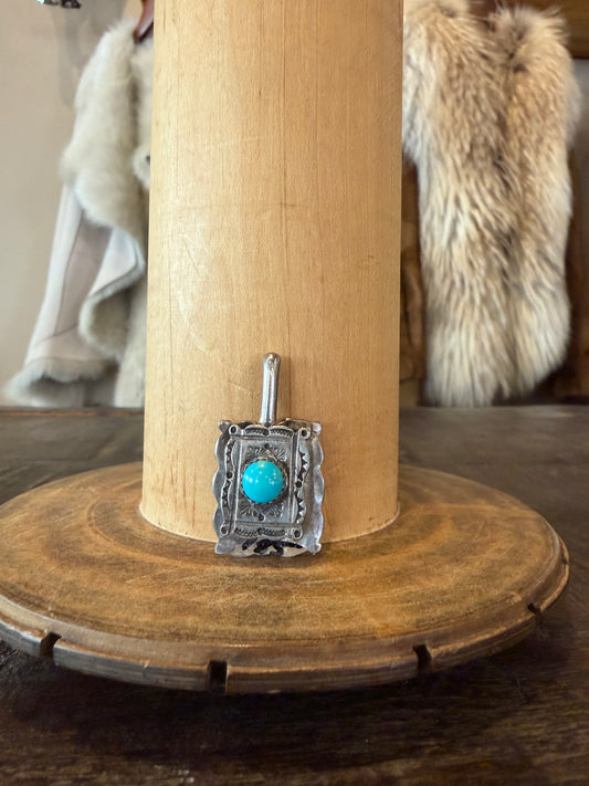 Stamped Square w/Turquoise Hat Clip