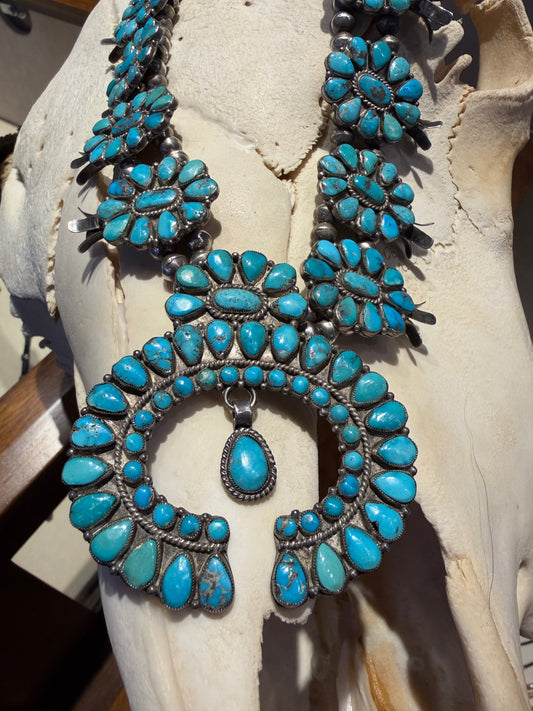 1930's Vintage Zuni Turquoise Squash Necklace