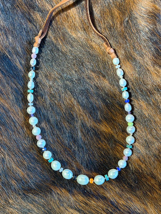 Pearl & Multi-Colored Gemstone Beaded Necklace
