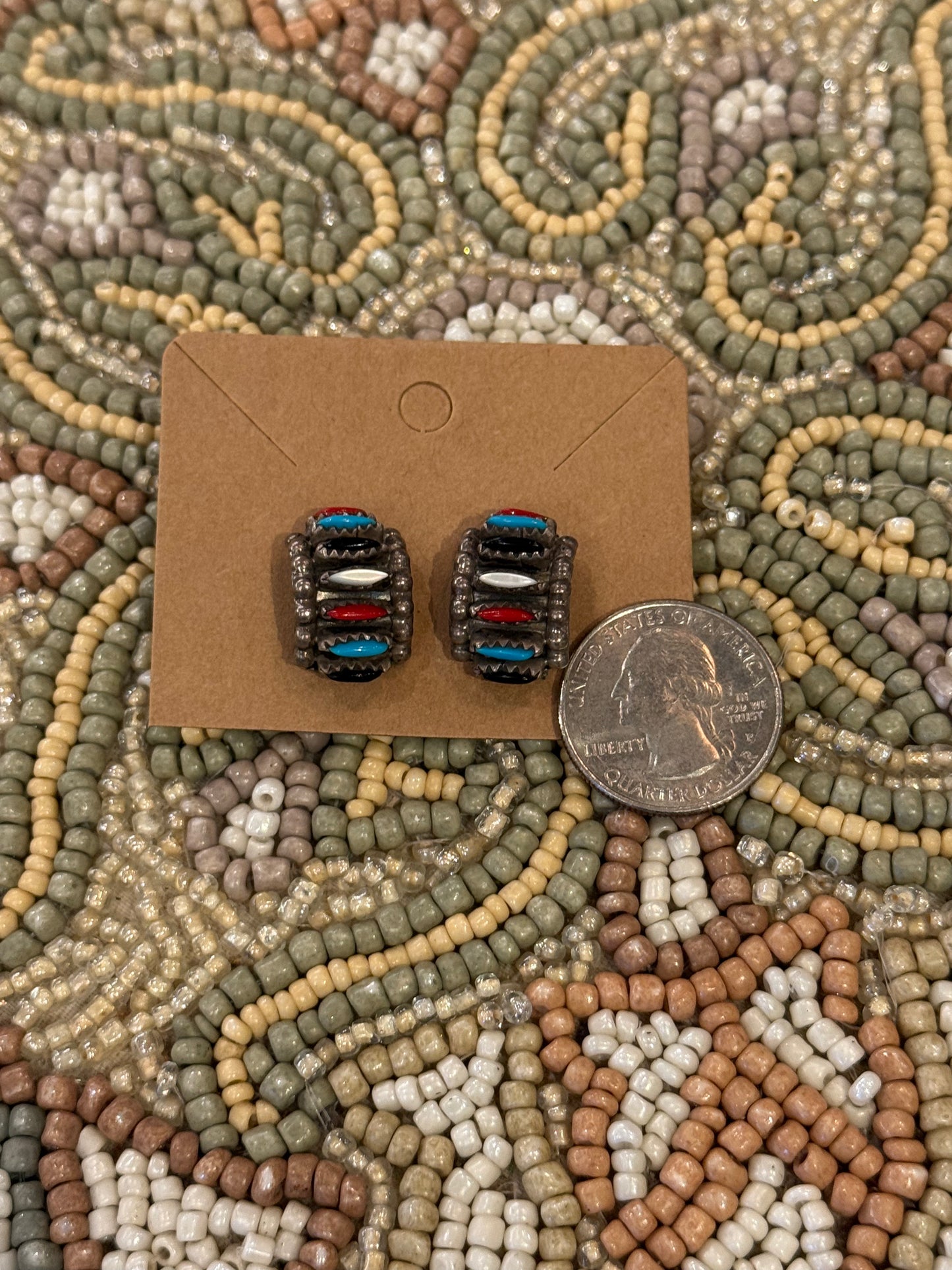 Turquoise, Black Onyx, Mother of Pearl, and Coral Half Hoop Earrings