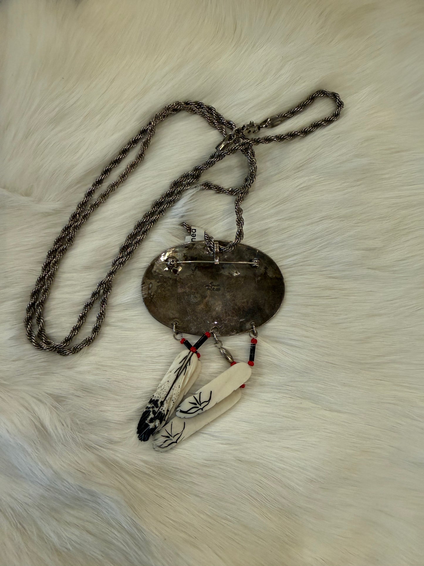 Bucking Bronco Feather Dangle Necklace/Pin