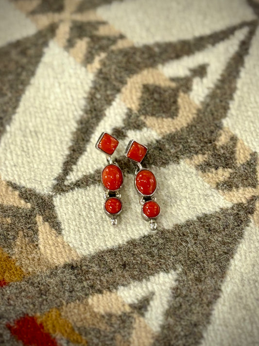 Small Red Tower Dangling Earrings