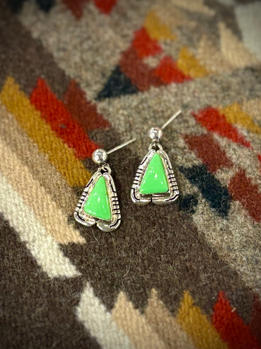 Green Triangle Dangling Earrings