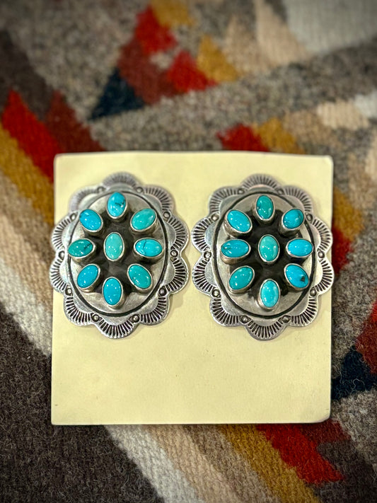 Turquoise Concho Clip On Earrings