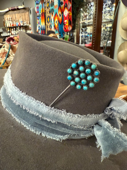 Hat Pin- Kingman Turquoise Zuni Sterling Silver