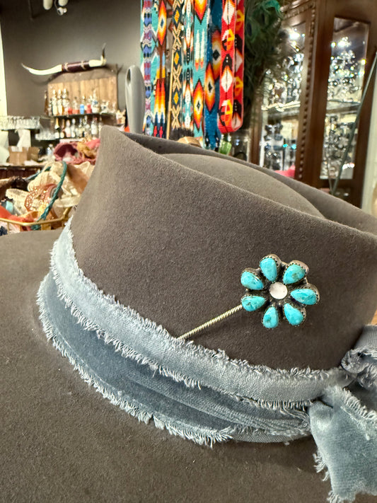 Hat Pin- Kingman Turquoise Silver Flower