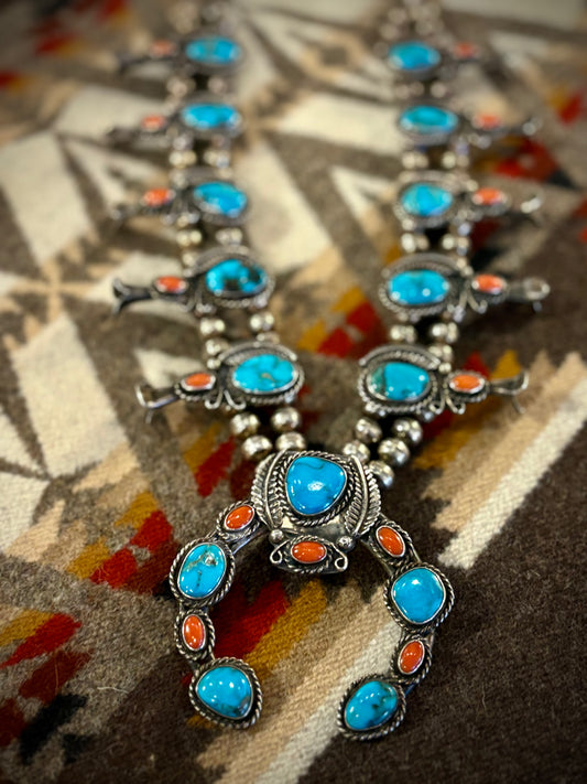 Vintage Coral and Turquoise Squash Blossom