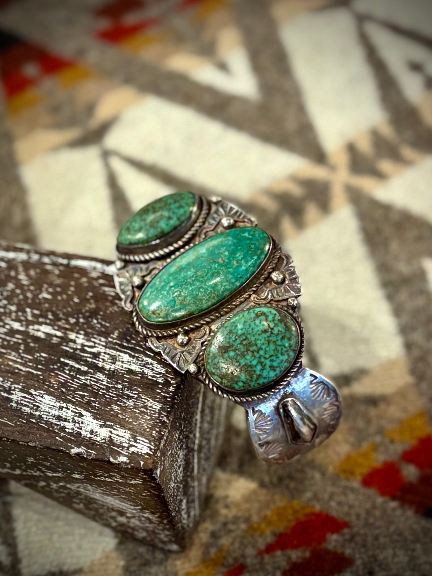 Three Stone Green Turquoise Cuff- Sheila Tso