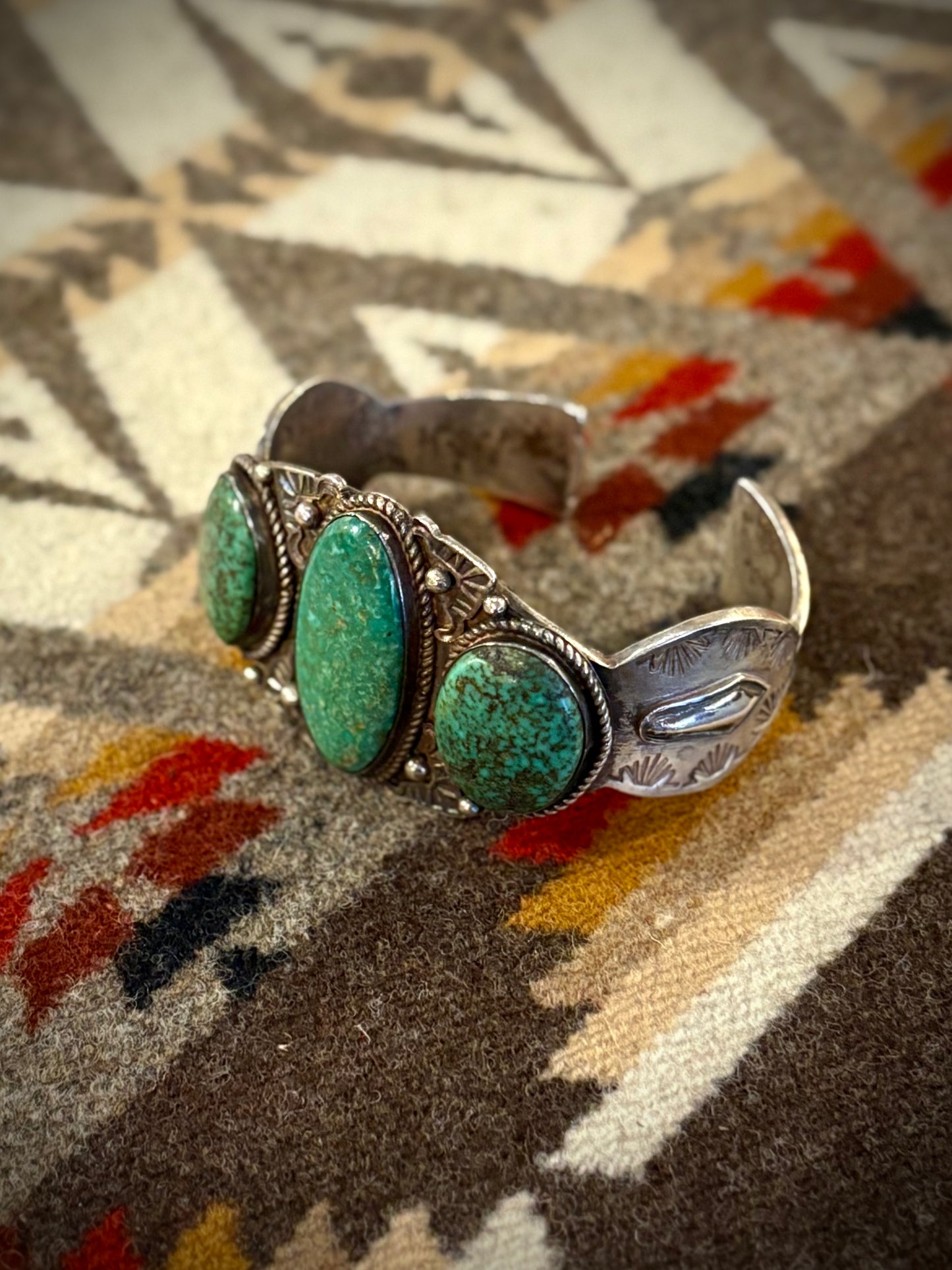 Three Stone Green Turquoise Cuff- Sheila Tso