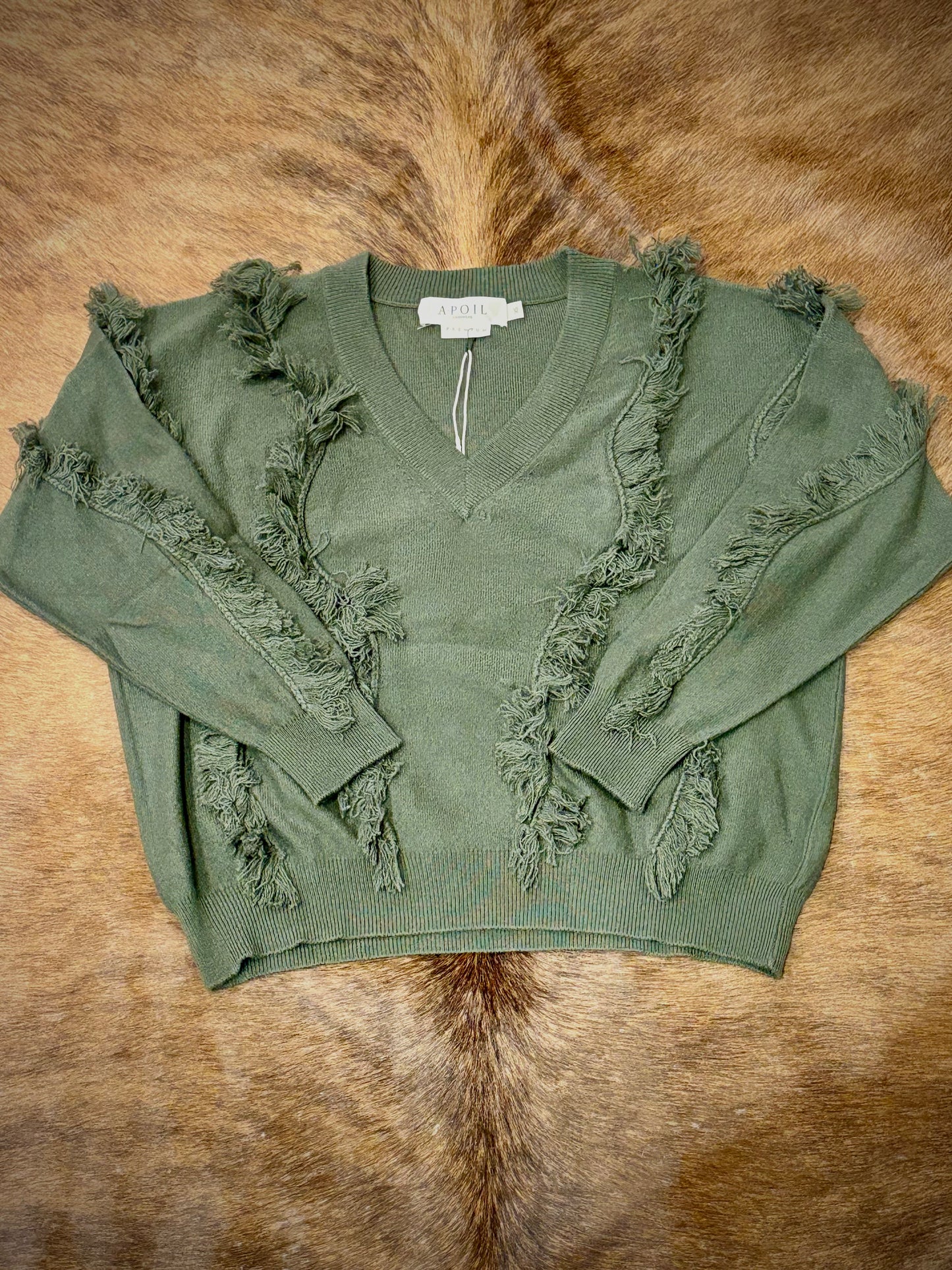Women's Green Fringe Cashmere Sweater