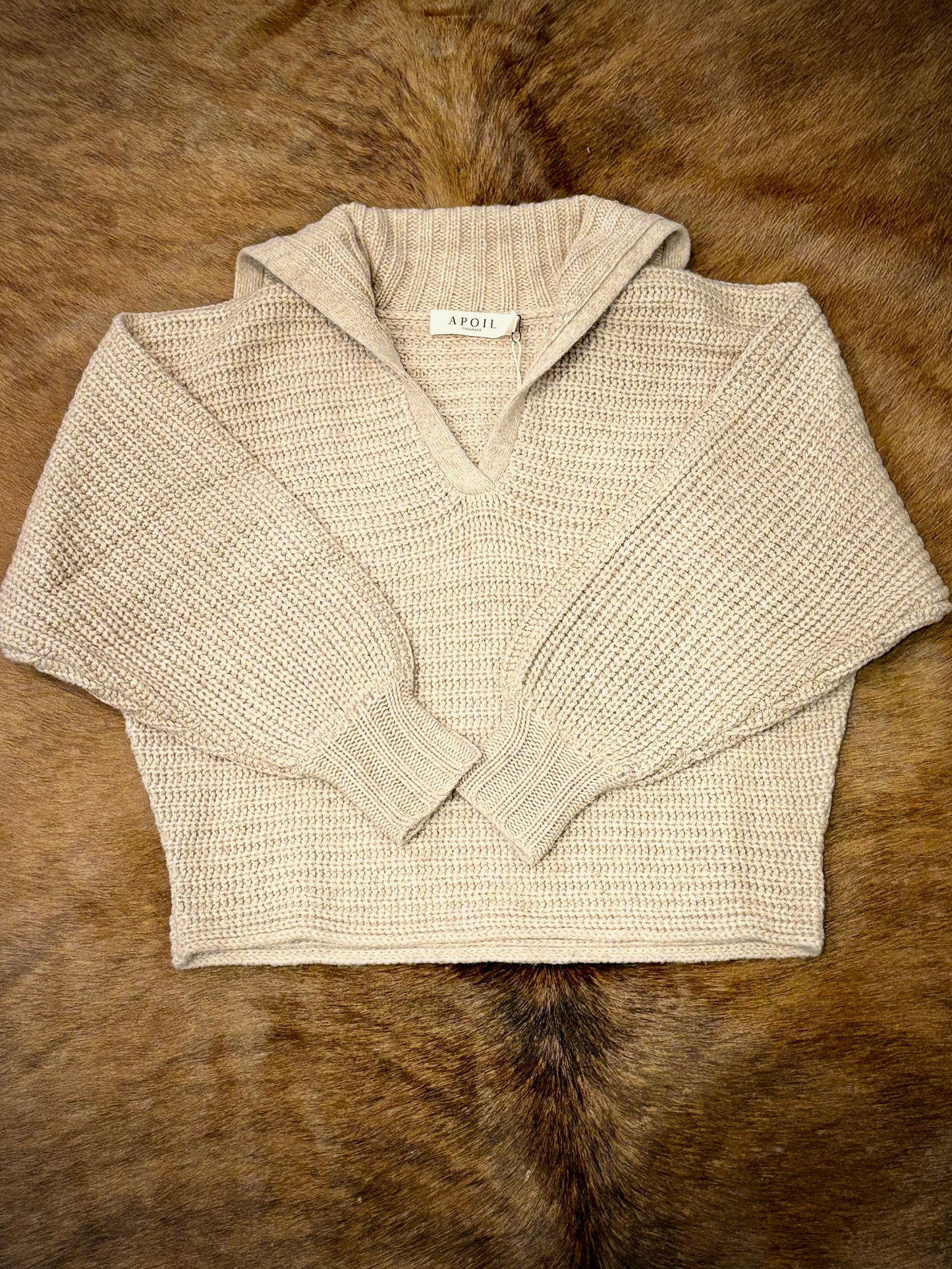 Women's Taupe Knitted Cashmere Chunky Sweater