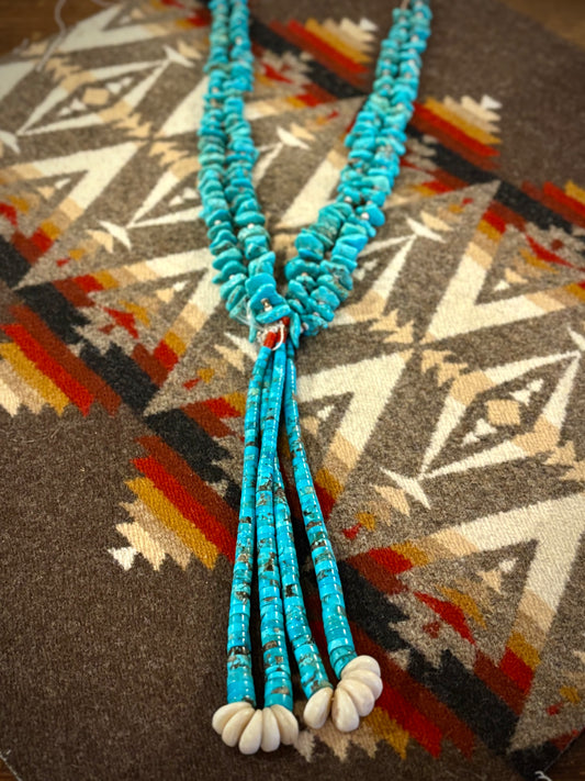 Long Turquoise and Heishi Necklace with Joclas
